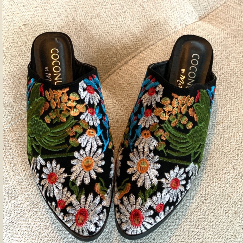 Coconuts by Matisse embroidered mule.